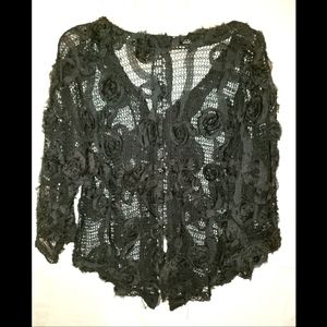 Kaktus Black Floral Lace Cardigan Jacket size M Medium